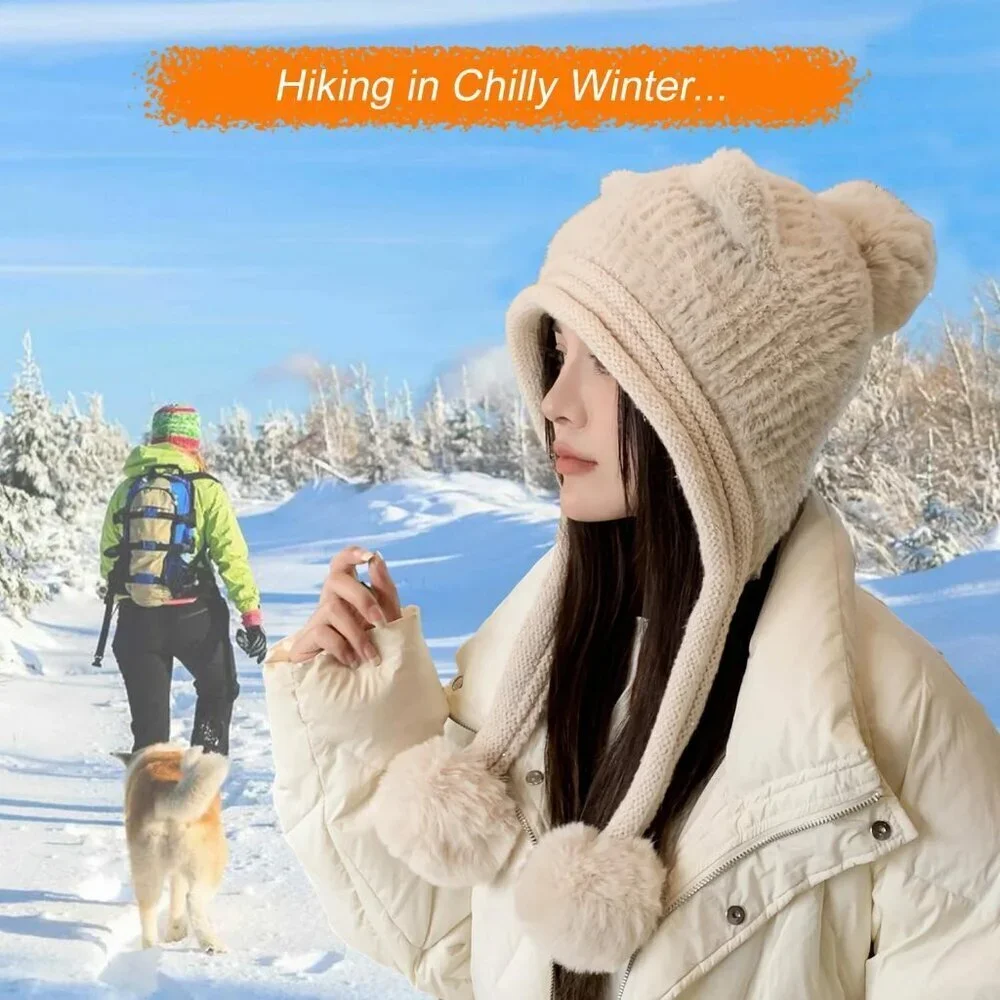 Women Creame Winter Sherpa Beanie Hats Knit Ear Flaps Peruvian Cover Ears